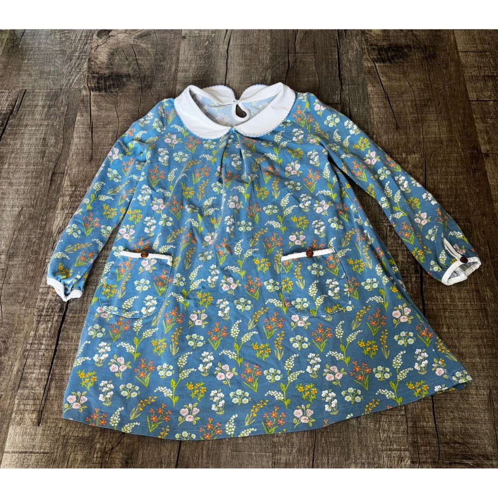 Serendipity by Shrimp and Grits Kids Blue Floral Peter Pan Collar Dress Size 7-8